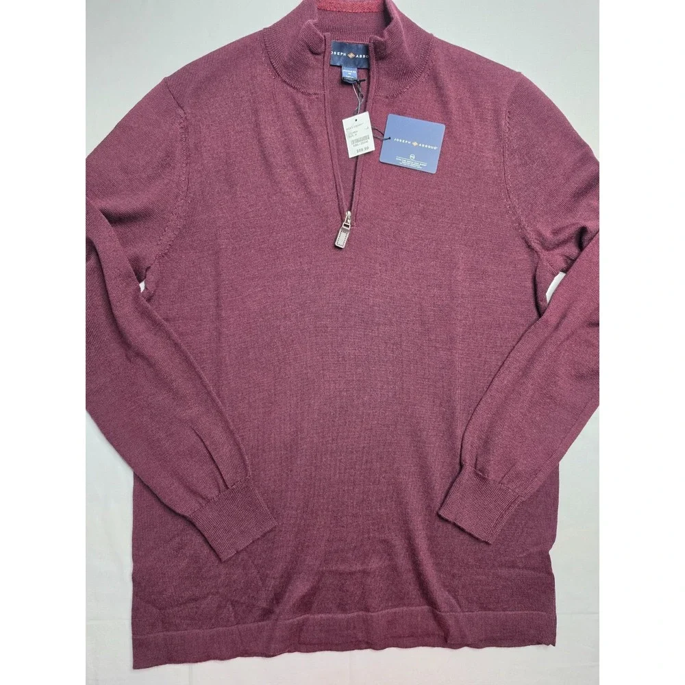 Joseph Abboud Sweater Men's Medium Burgundy Tight Knit Modern Fit Quarter Zip